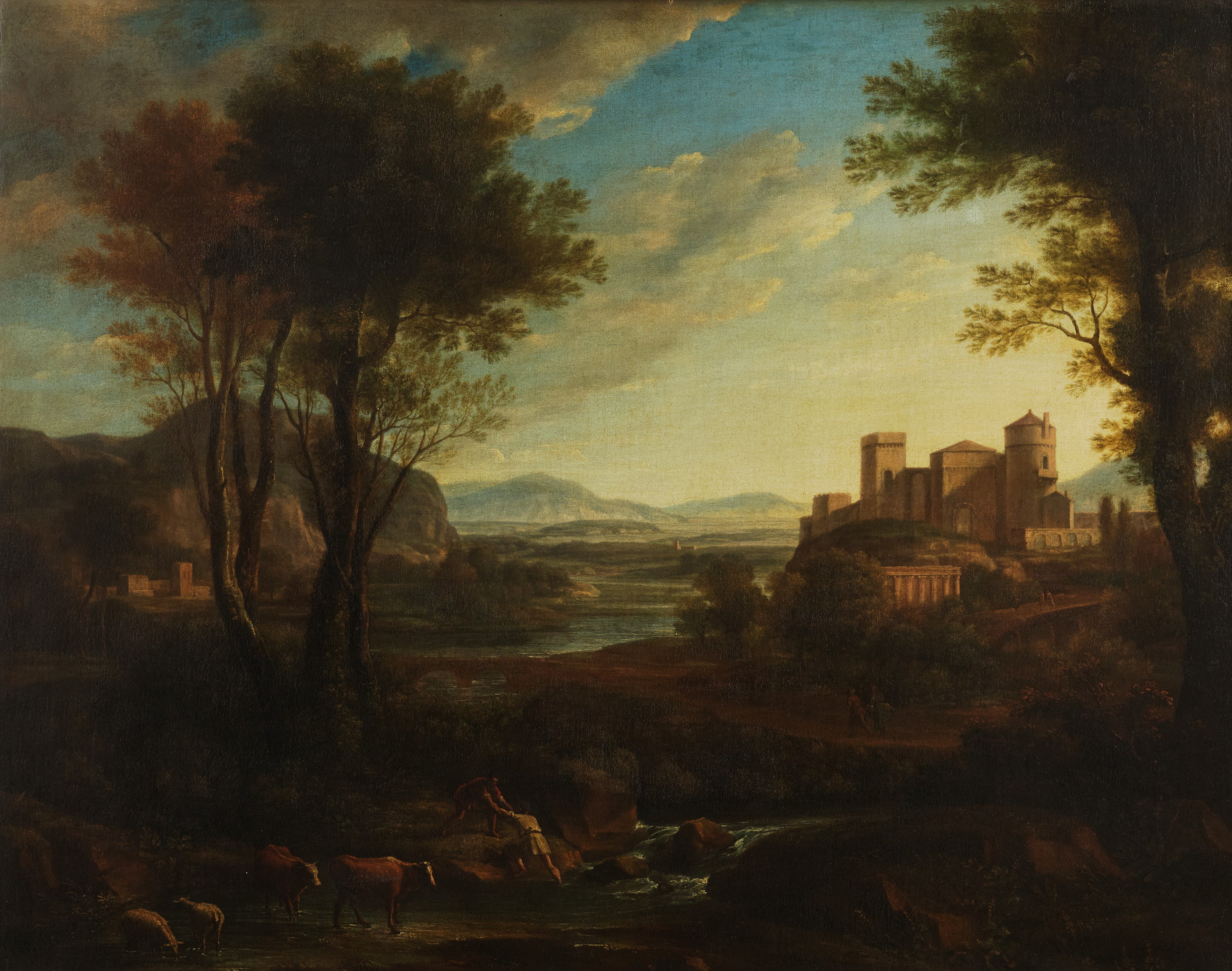 Un paysage classique avec des personnages traversant un ruisseau - Claude Lorrain