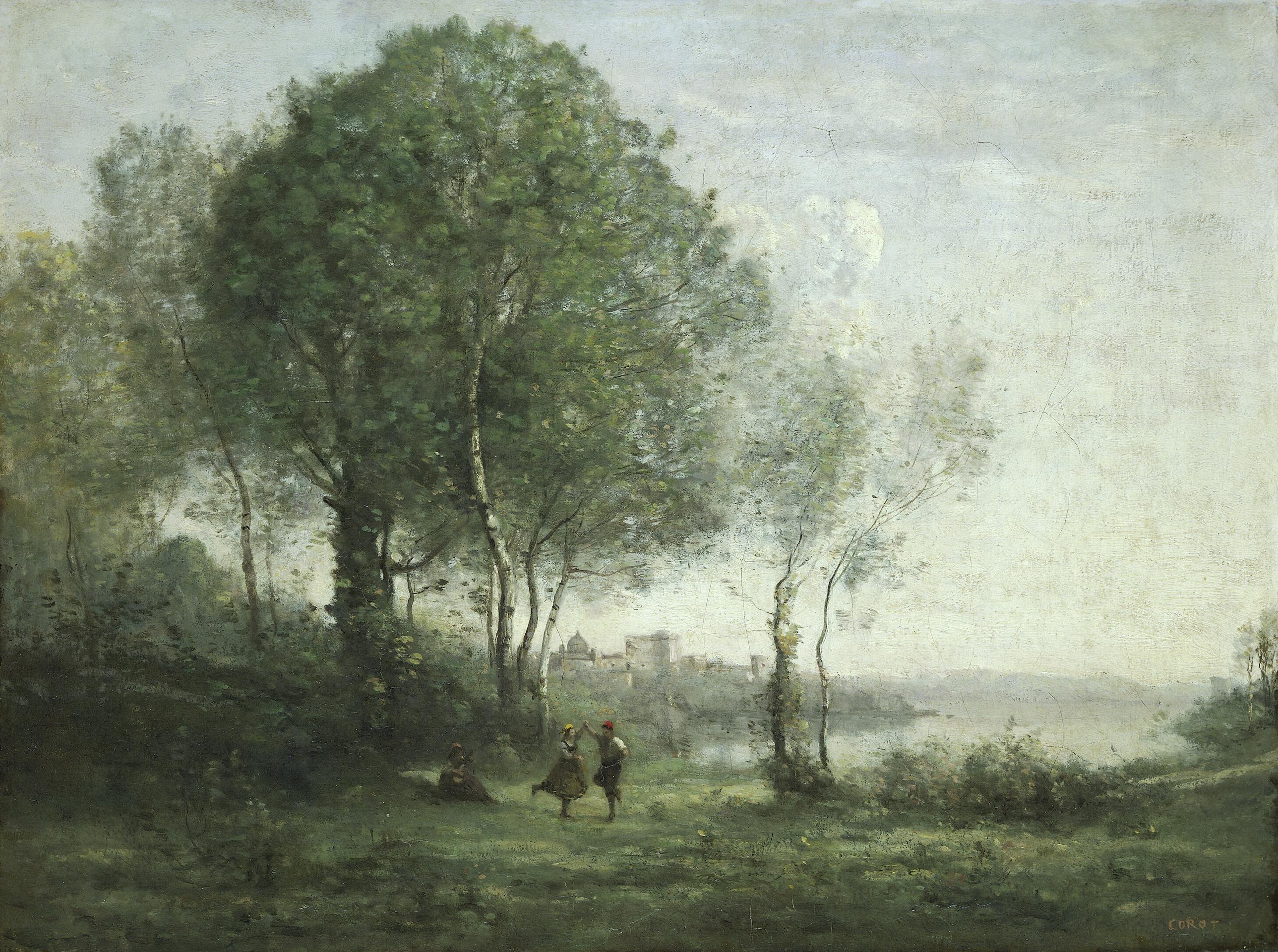 Castel Gandolfo, bergers tyroliens dansants au bord du lac d'Albano - Jean-Baptiste Camille Corot