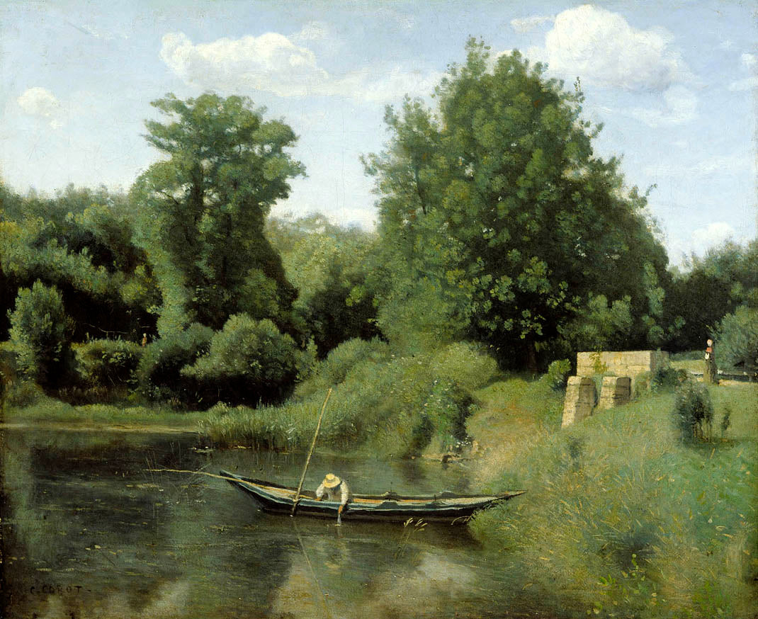Ville-d'Avray. Le pêcheur auprès de l'écluse - Jean-Baptiste Camille Corot