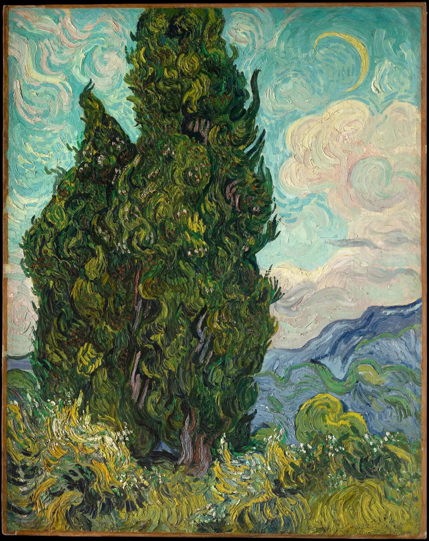 Reproduction du tableau « Les Cyprès - Vincent van Gogh » par Alpha Reproduction en peinture à l’huile