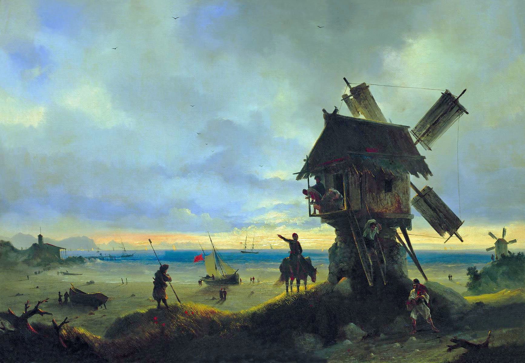 Moulin à vent au bord de la mer - Ivan Aïvazovski