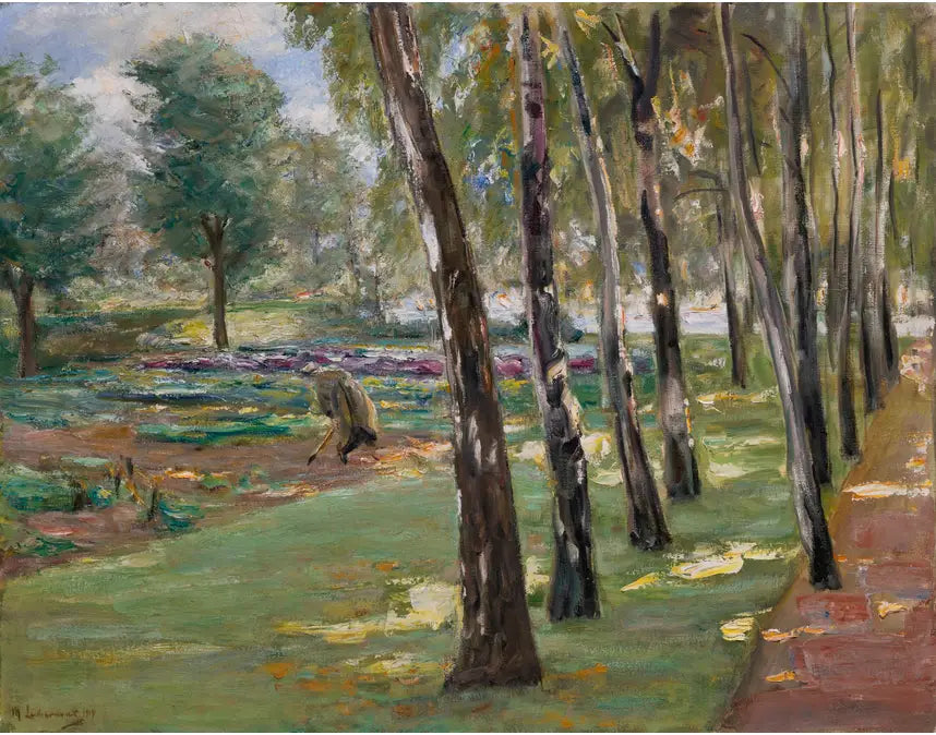 Une allée de bouleaux dans le jardin de Wannsee vue sur un champ de choux - Max Liebermann - Alpha Reproduction