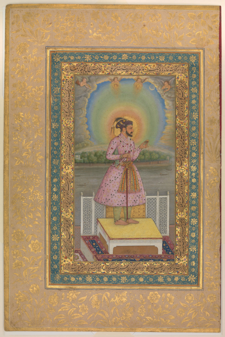 "Shah Jahan on a Terrace, Holding a Pendant Set With His Portrait", Folio from the Shah Jahan Album - Chitarman