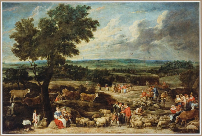 Un marché aux bestiaux dans un vaste paysage avec Anvers au loin - David Teniers le Jeune