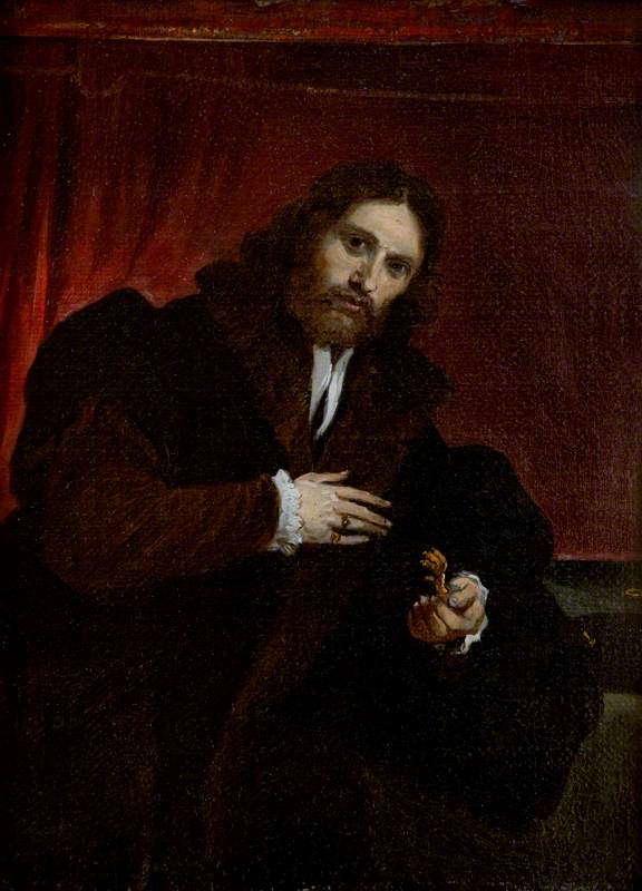 Portrait d'un homme en manteau de fourrure tenant une griffe de lion (d'après Lorenzo Lotto) - David Teniers le Jeune