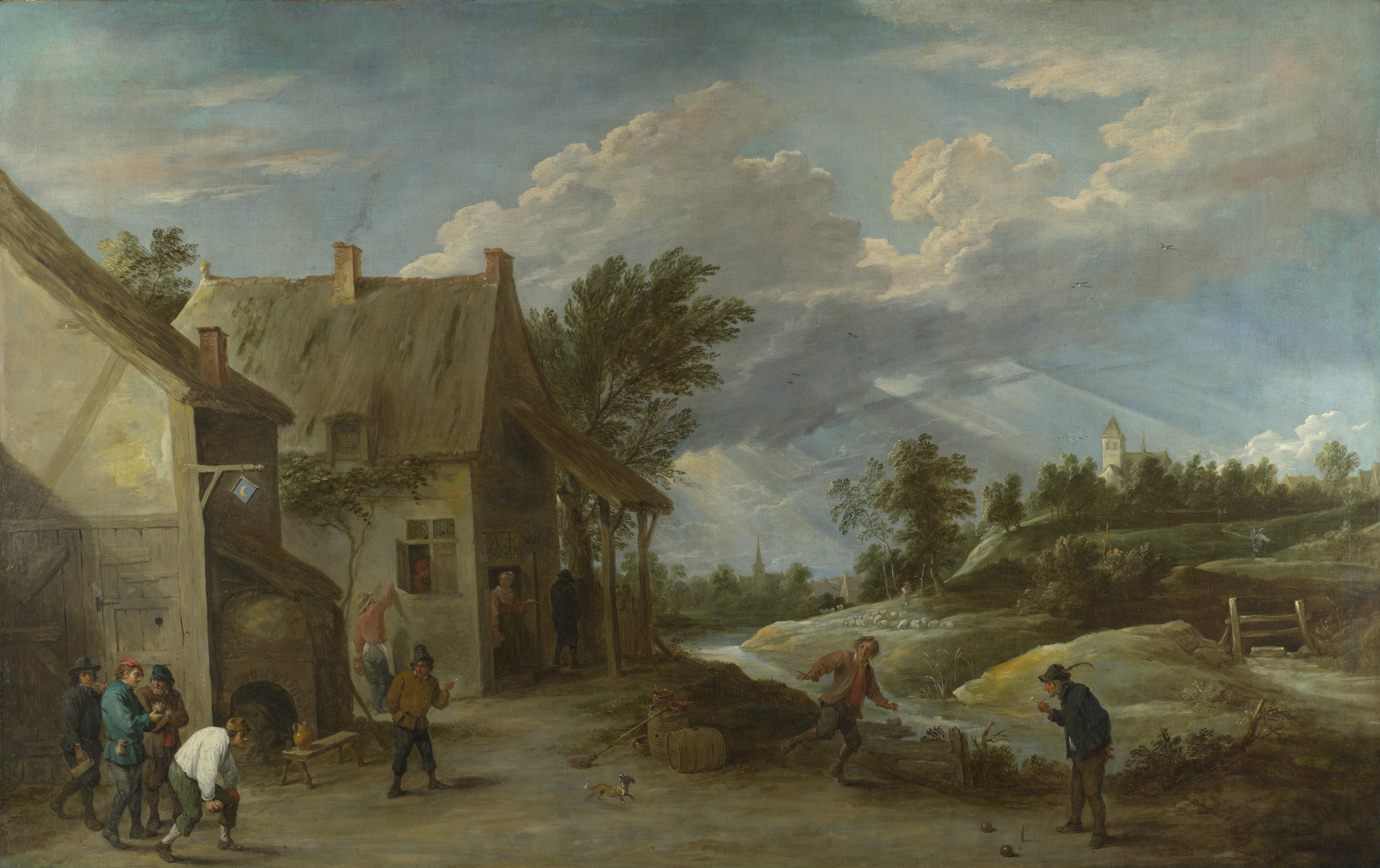 Paysans jouant aux boules devant une auberge de village - David Teniers le Jeune