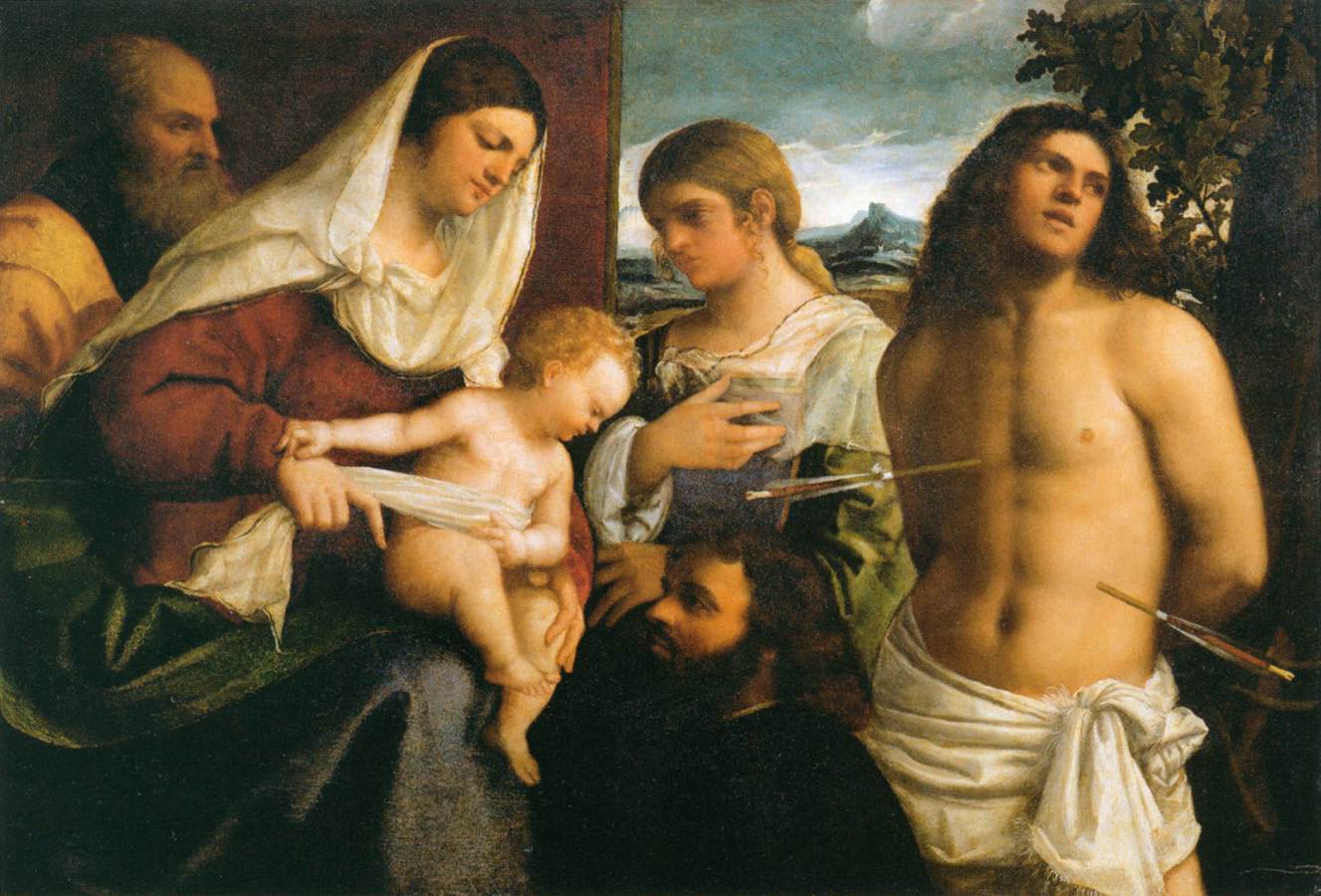 La Sainte Famille avec sainte Catherine saint Sébastien et un donateur - Sebastiano del Piombo - Alpha Reproduction