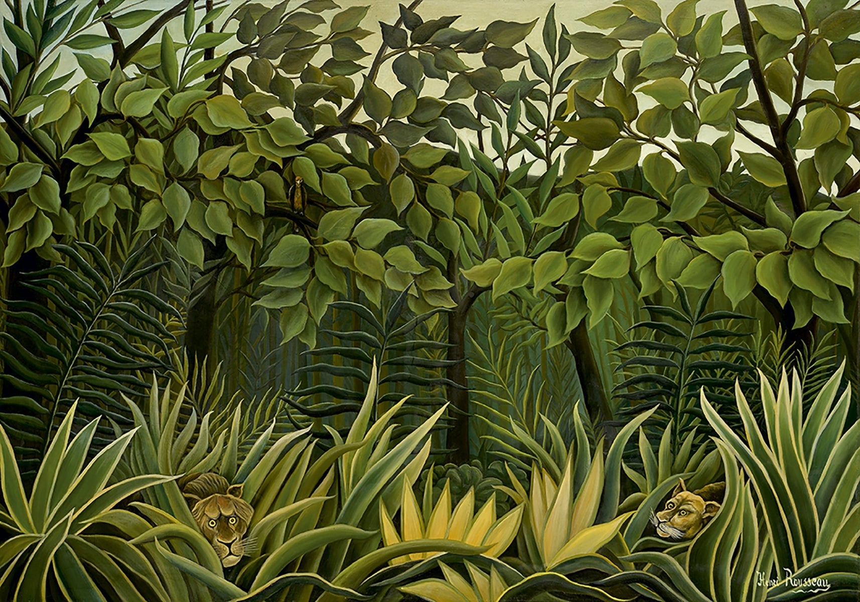 Deux Lions à l'affût dans la jungle - Henri Rousseau