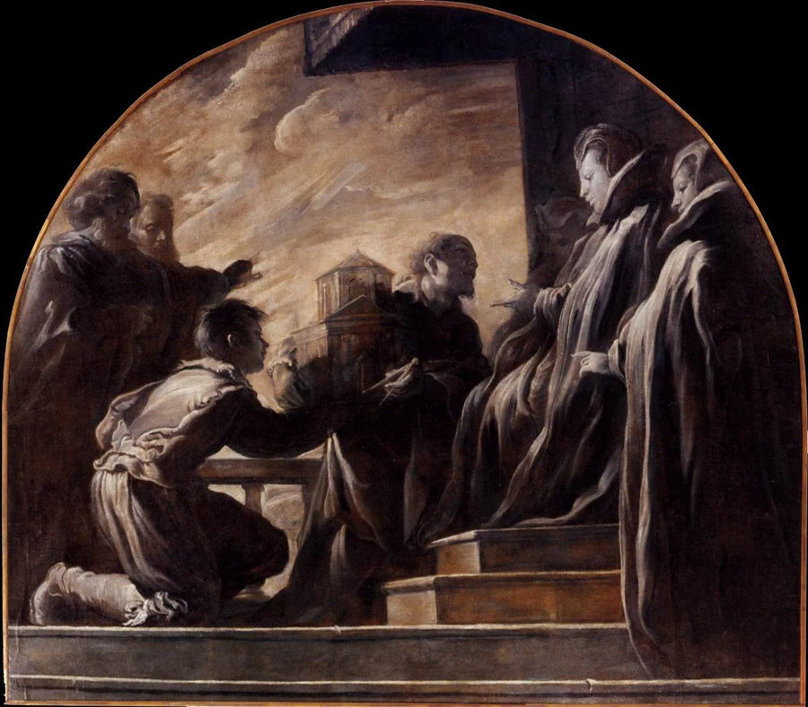 Marguerite de Gonzague recevant la maquette de l'église Sainte-Ursule - Domenico Fetti