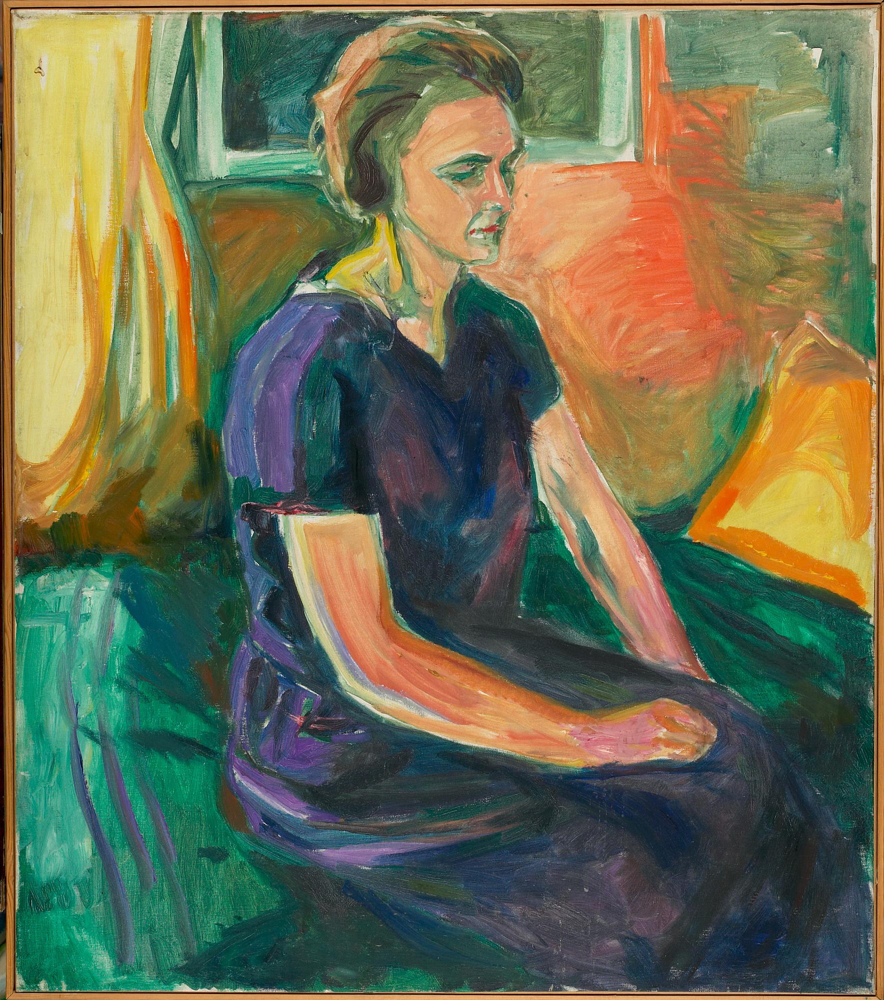 Reproduction du tableau « Jeune Femme dans une robe bleue, assise - Edvard Munch » par Alpha Reproduction en peinture à l’huile