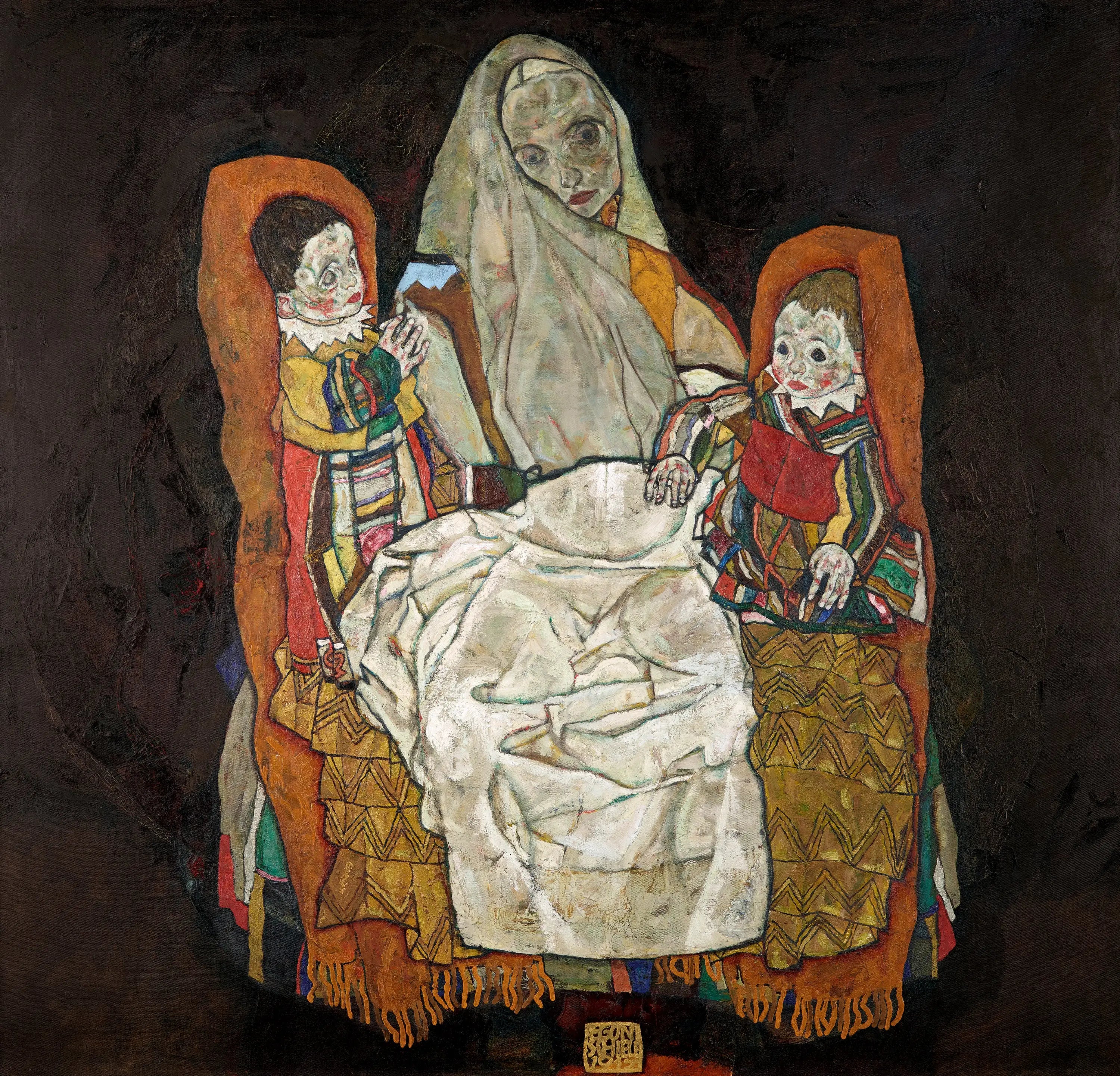 Reproduction du tableau « Mère avec deux enfants III - Egon Schiele » par Alpha Reproduction en peinture à l’huile