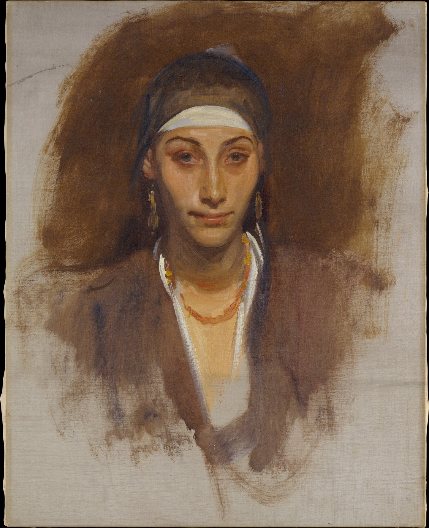 Reproduction du tableau « Femme égyptienne avec des boucles d'oreilles - John Singer Sargent » par Alpha Reproduction en peinture à l’huile