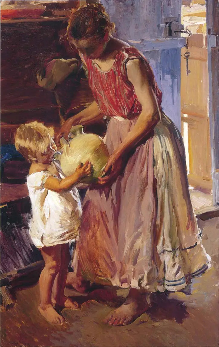 Reproduction du tableau « La cruche à boire - Joaquín Sorolla » par Alpha Reproduction en peinture à l’huile