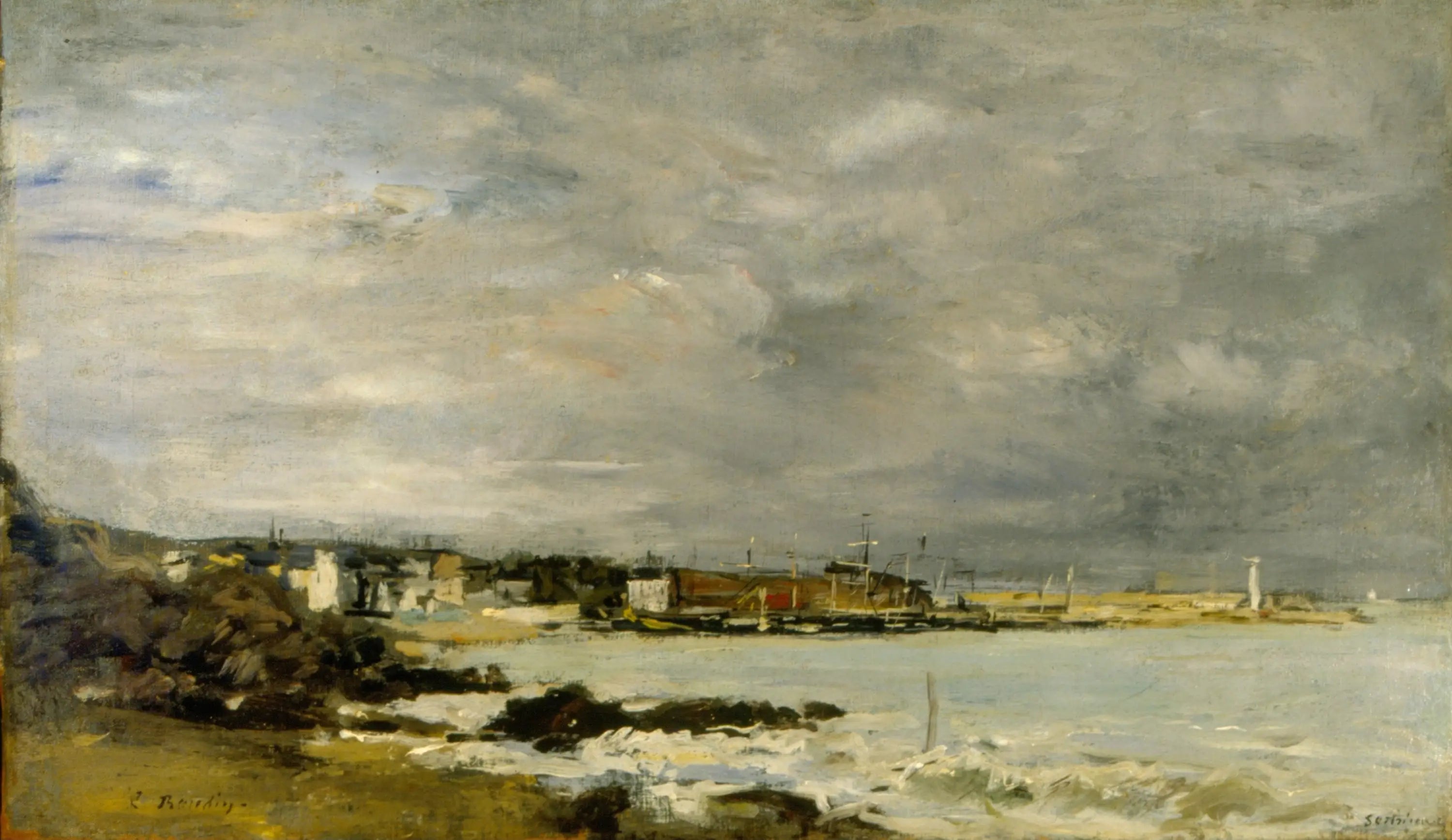Reproduction du tableau « Scène d'une plage et de récifs - Eugène Boudin » par Alpha Reproduction en peinture à l’huile