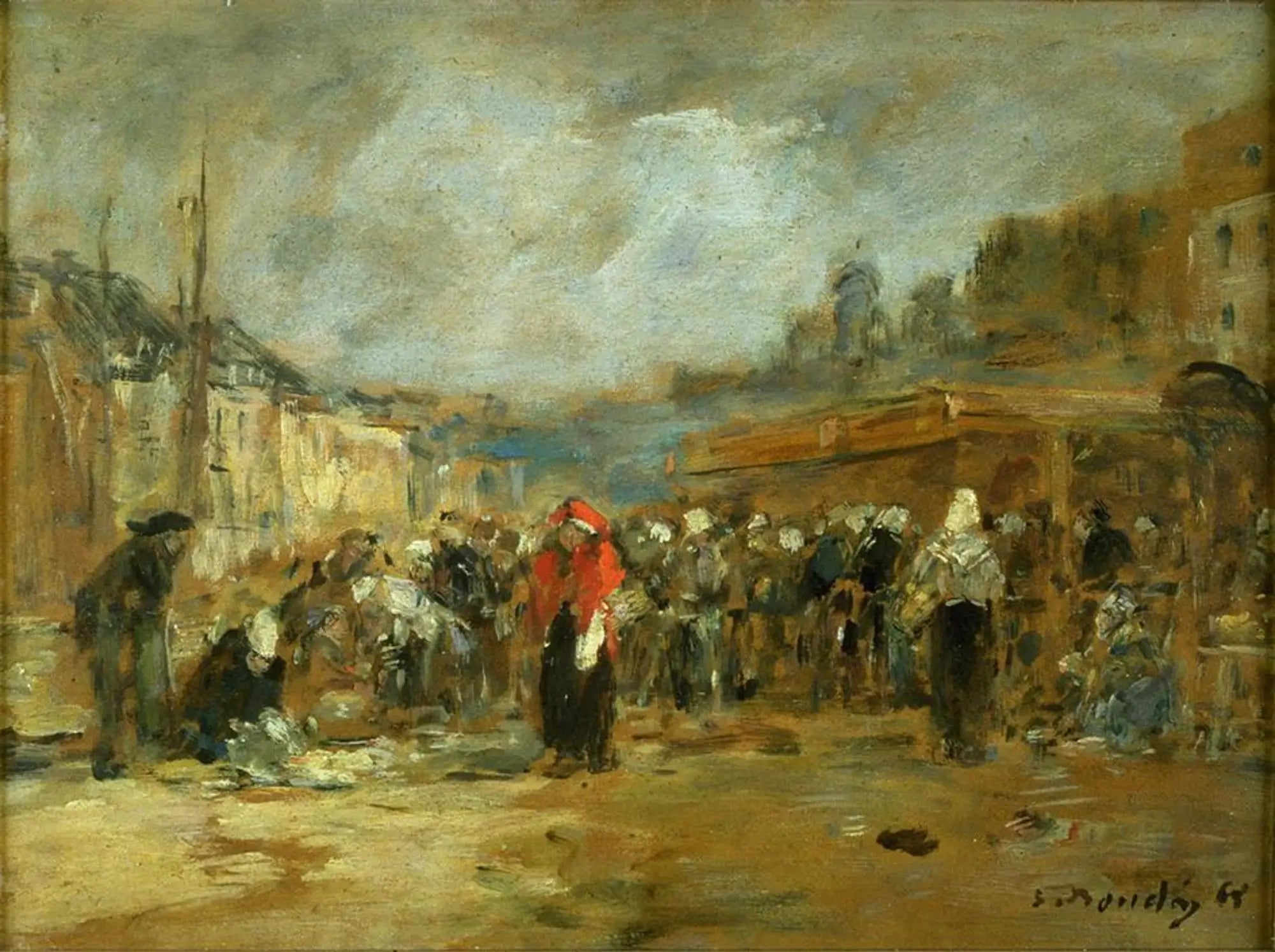 Reproduction du tableau « Marché aux poissons, Honfleur - Eugène Boudin » par Alpha Reproduction en peinture à l’huile