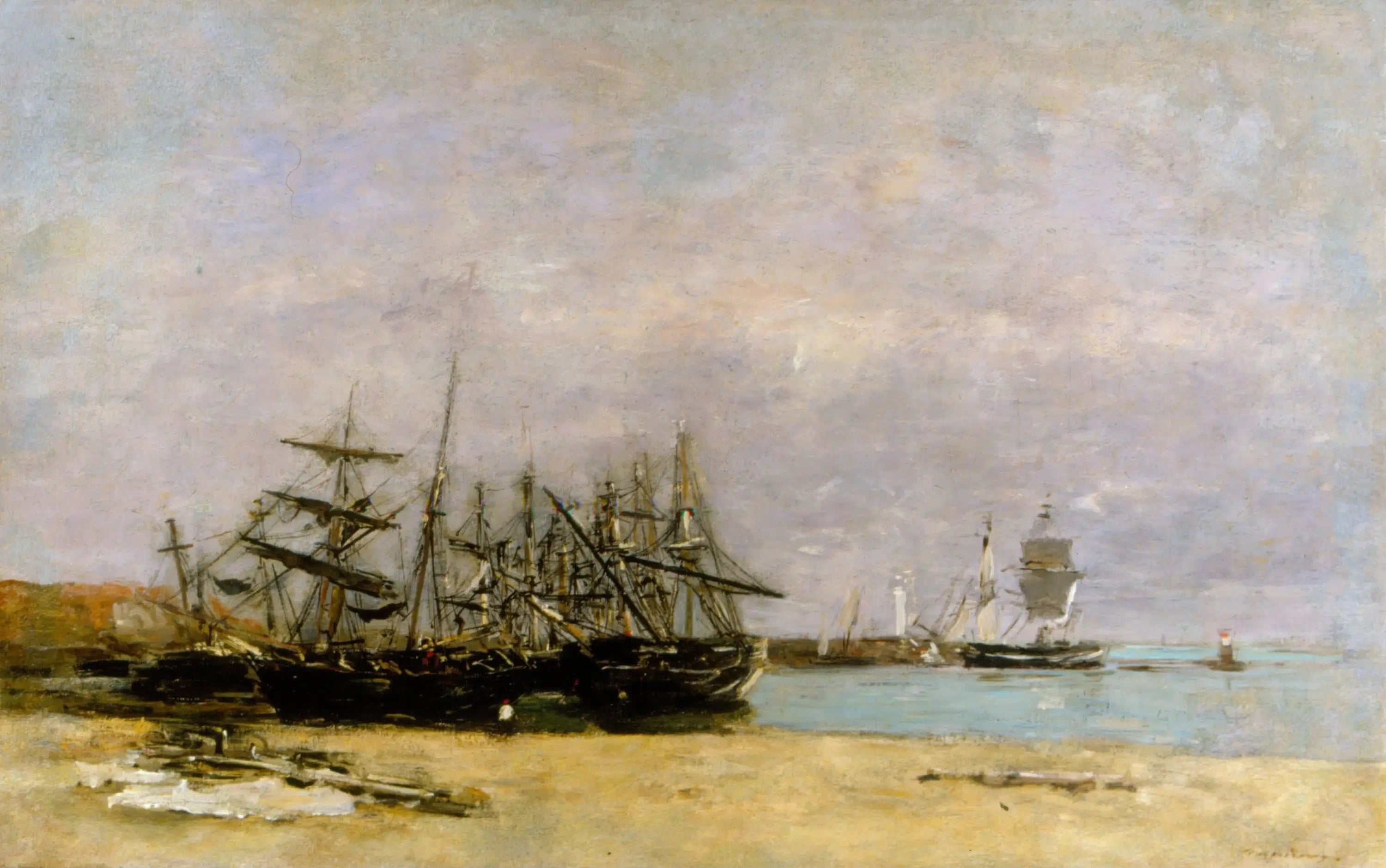 Reproduction du tableau « Portrieux - Navires échoués - Eugène Boudin » par Alpha Reproduction en peinture à l’huile