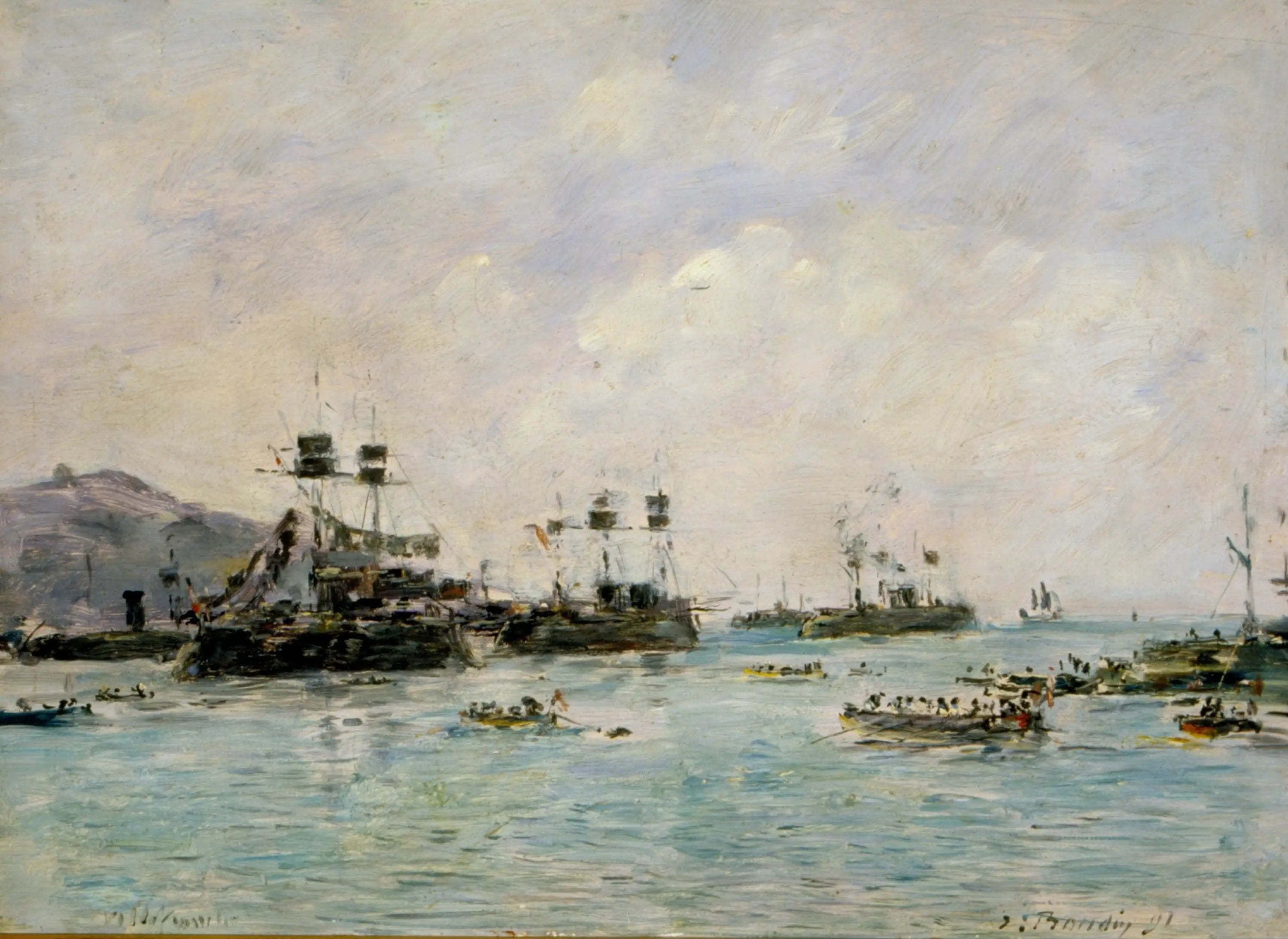 Reproduction du tableau « Villefranche - navires de guerre - Eugène Boudin » par Alpha Reproduction en peinture à l’huile