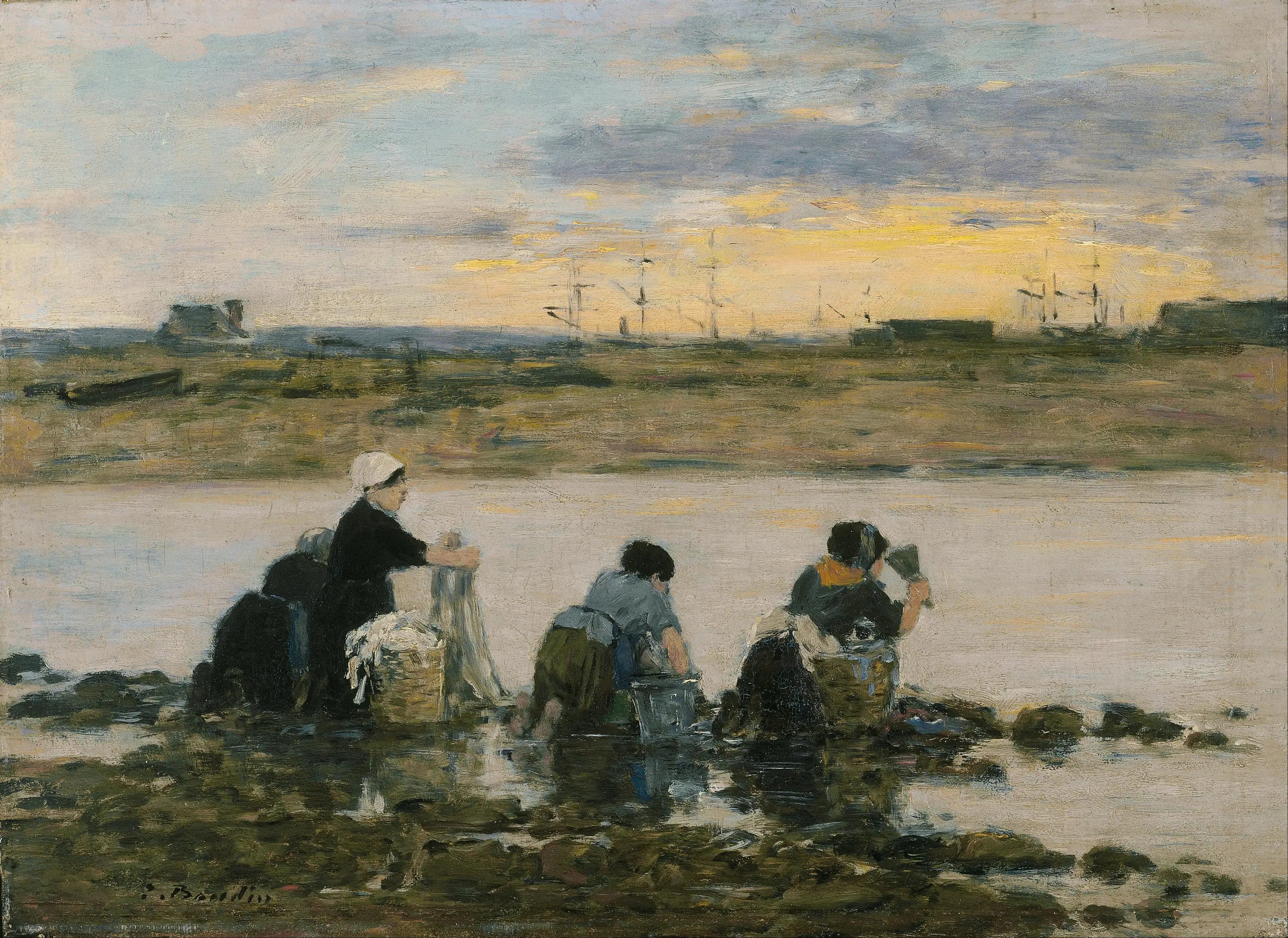 Reproduction du tableau « Lavandières au bord de la rivière - Eugène Boudin » par Alpha Reproduction en peinture à l’huile