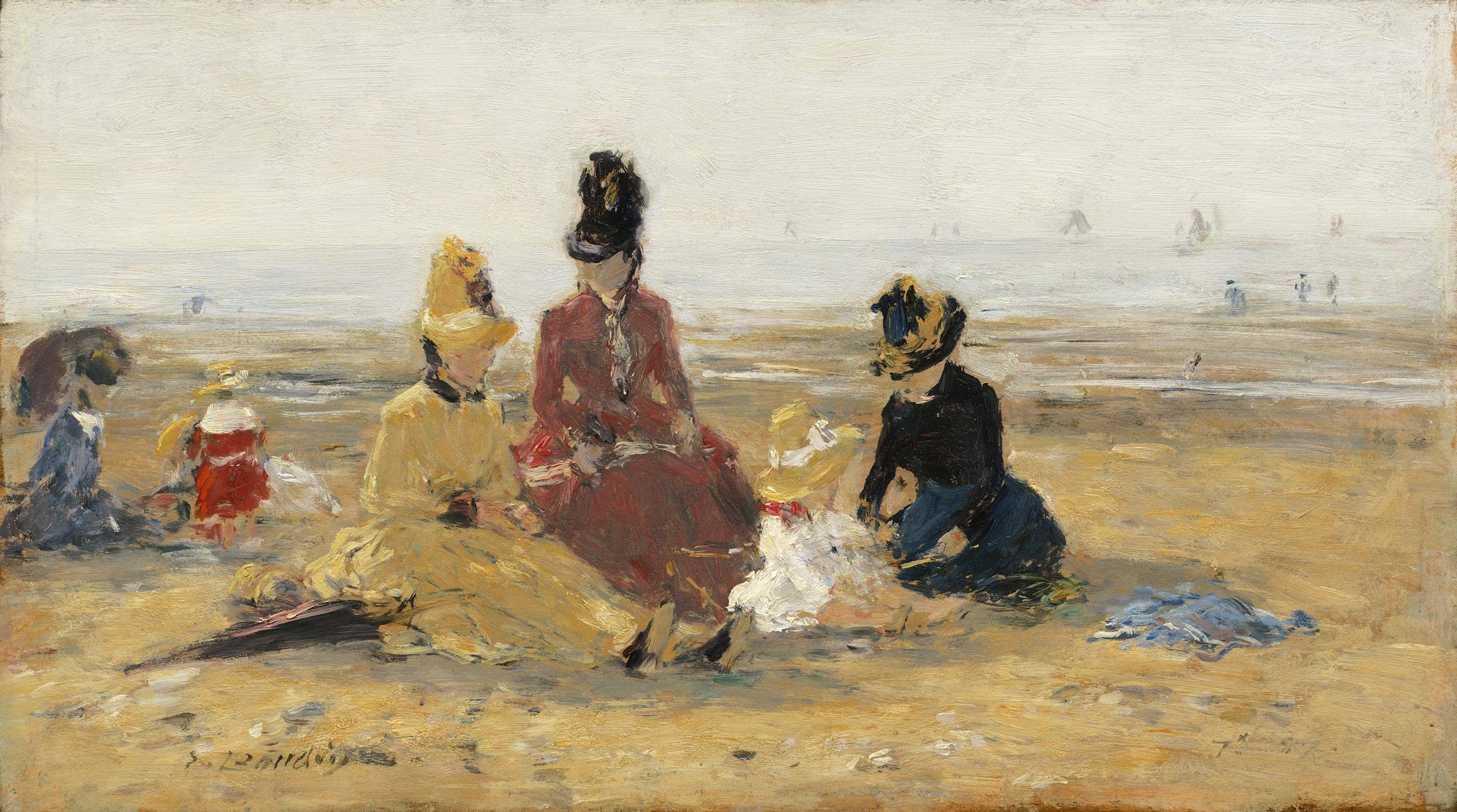Reproduction du tableau « Sur la plage, Trouville - Eugène Boudin » par Alpha Reproduction en peinture à l’huile