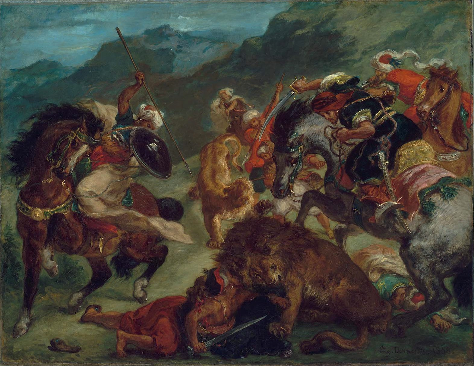 Reproduction du tableau « Chasse au lion - Eugène Delacroix » par Alpha Reproduction en peinture à l’huile