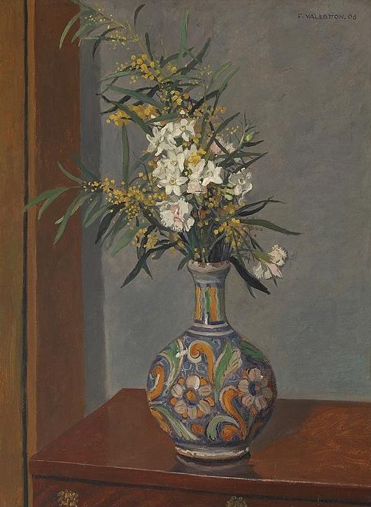 Fleurs blanches dans un vase décoré - Félix Vallotton