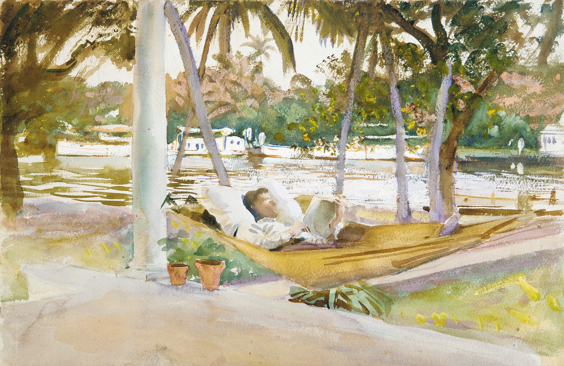 Reproduction du tableau « Figure dans un hamac, Floride - John Singer Sargent » par Alpha Reproduction en peinture à l’huile