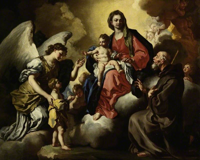 La Vierge à l'Enfant, avec un garçon présenté par son ange gardien, et S. Francesco Di Paola - Francesco Solimena