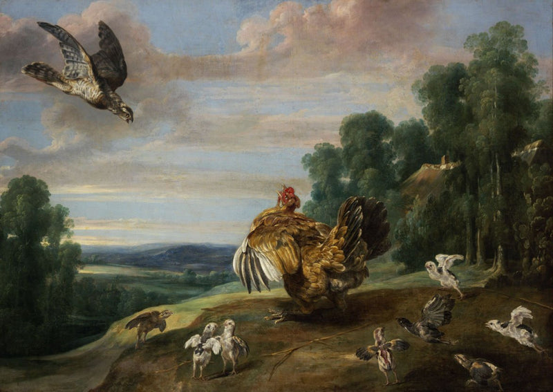 Un faucon et une poule couveuse - Frans Snyders