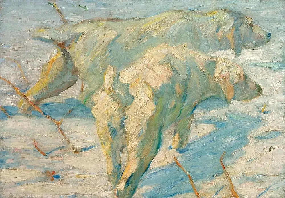 Reproduction du tableau « Chiens de berger sibériens - Franz Marc » par Alpha Reproduction en peinture à l’huile