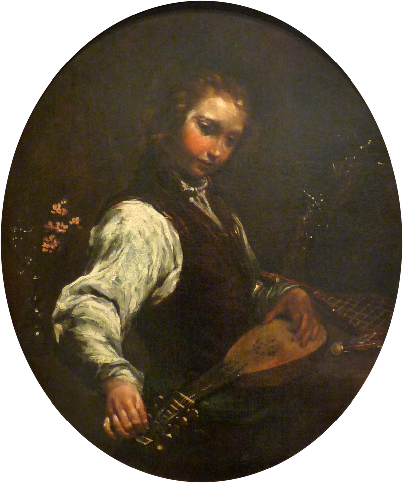 Portrait de jeune homme selon sa pandurina - Giuseppe Maria Crespi