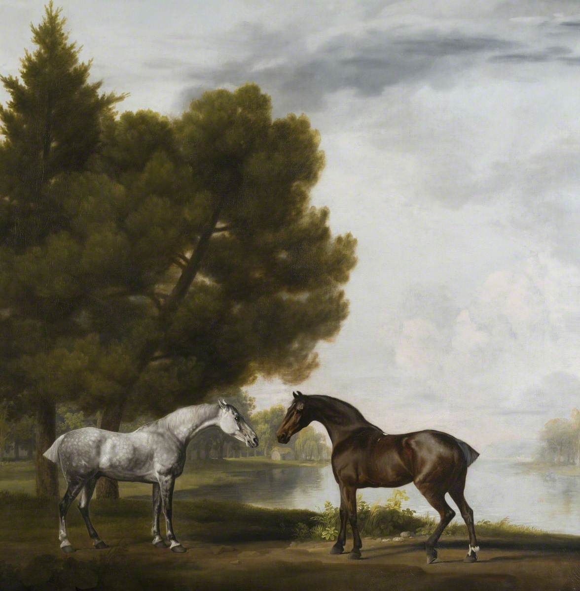Deux chevaux communiant dans un paysage - George Stubbs