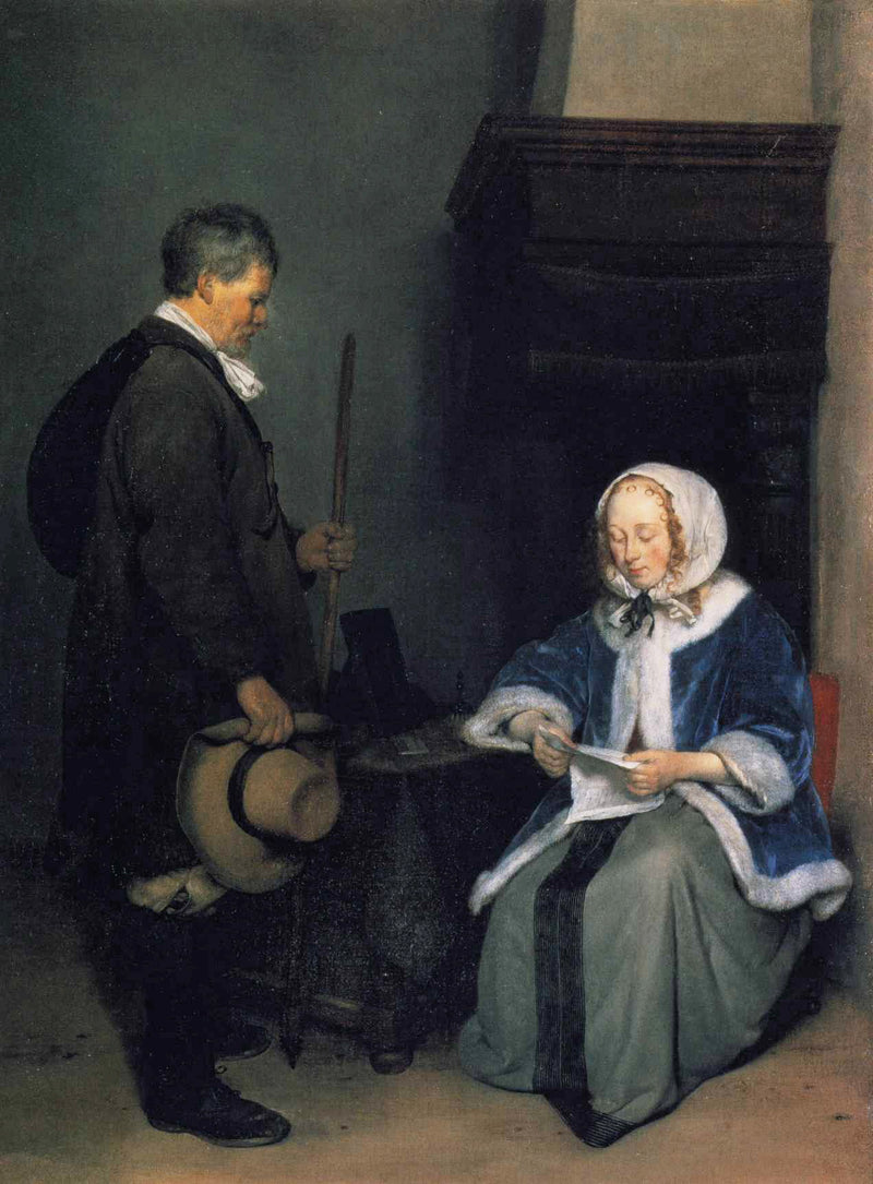Dame assise lisant une lettre avec un homme - Gerard ter Borch