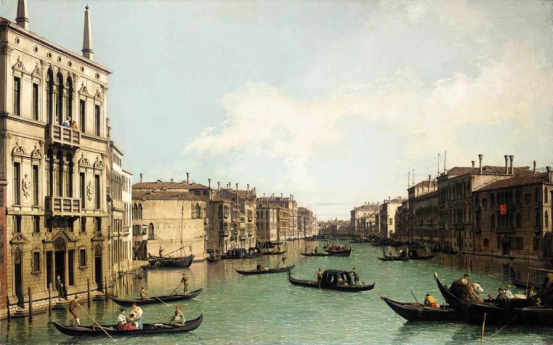 Venise : Le Grand Canal, vers le nord-est depuis le palais Balbi vers le pont du Rialto - Canaletto