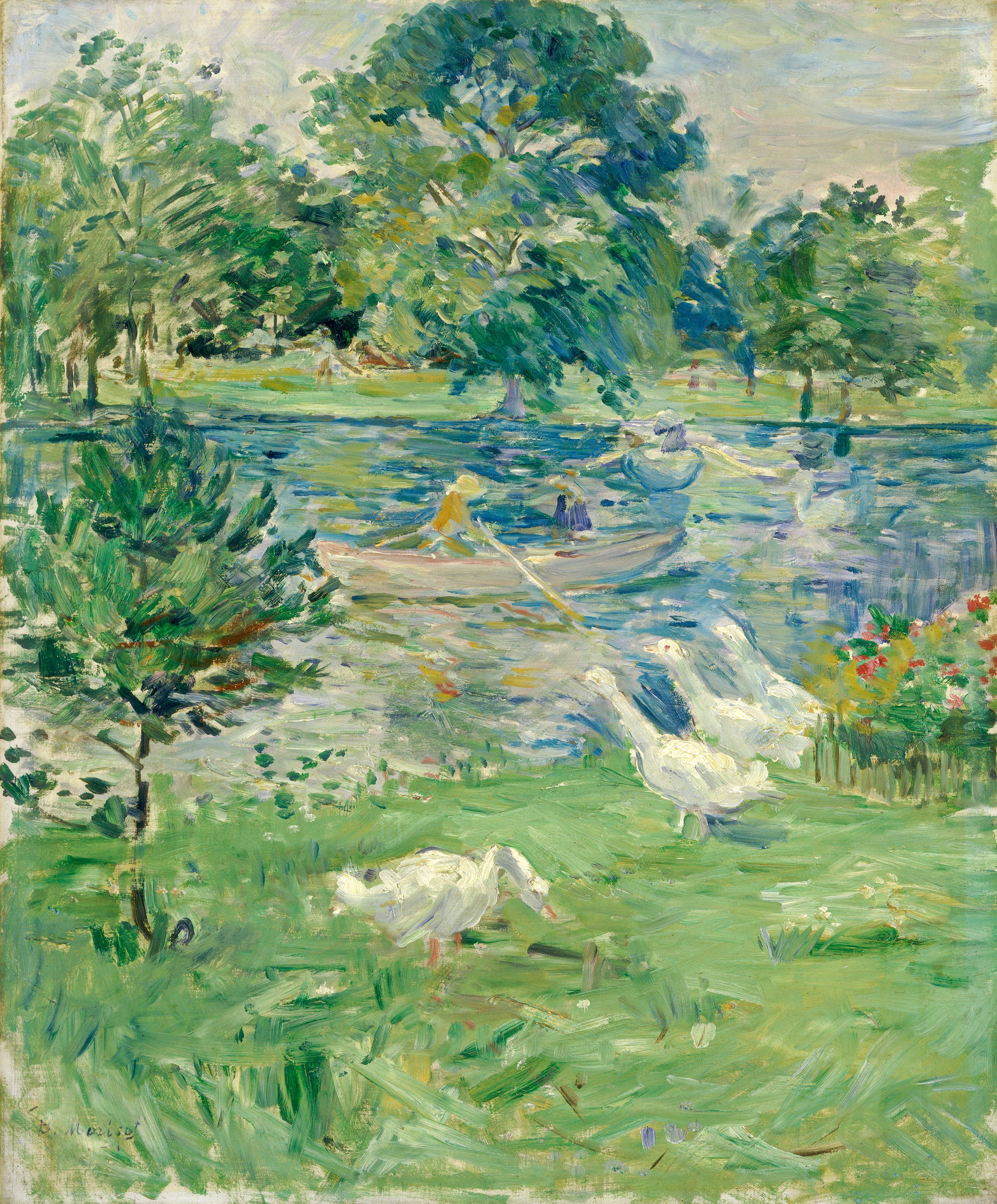 Reproduction du tableau « Fille dans un bateau avec des oies - Berthe Morisot » par Alpha Reproduction en peinture à l’huile