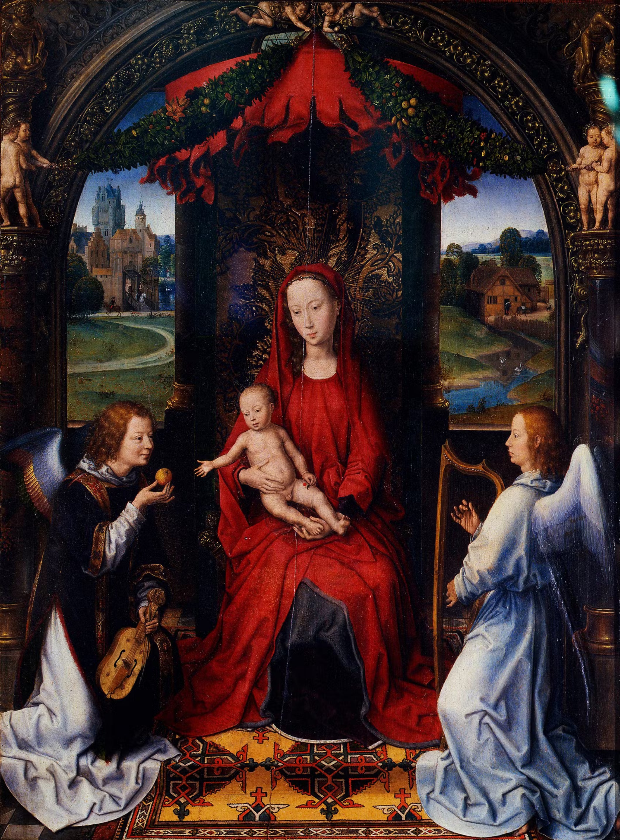 La Madone trônant avec l'enfant et deux anges musiciens - Hans Memling