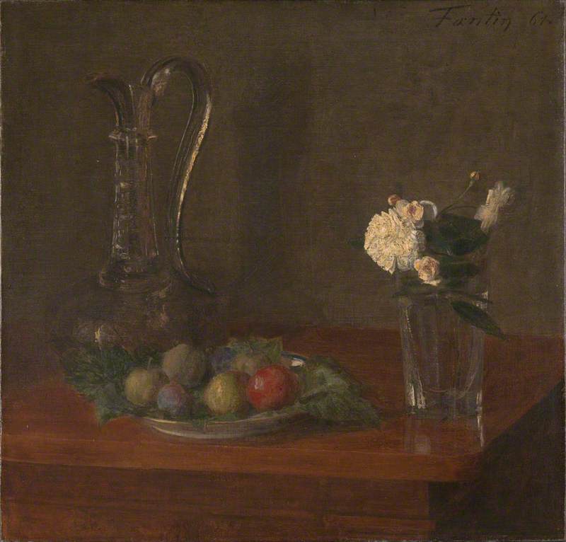 Nature morte avec pichet en verre, fruits et fleurs - Henri Fantin-Latour