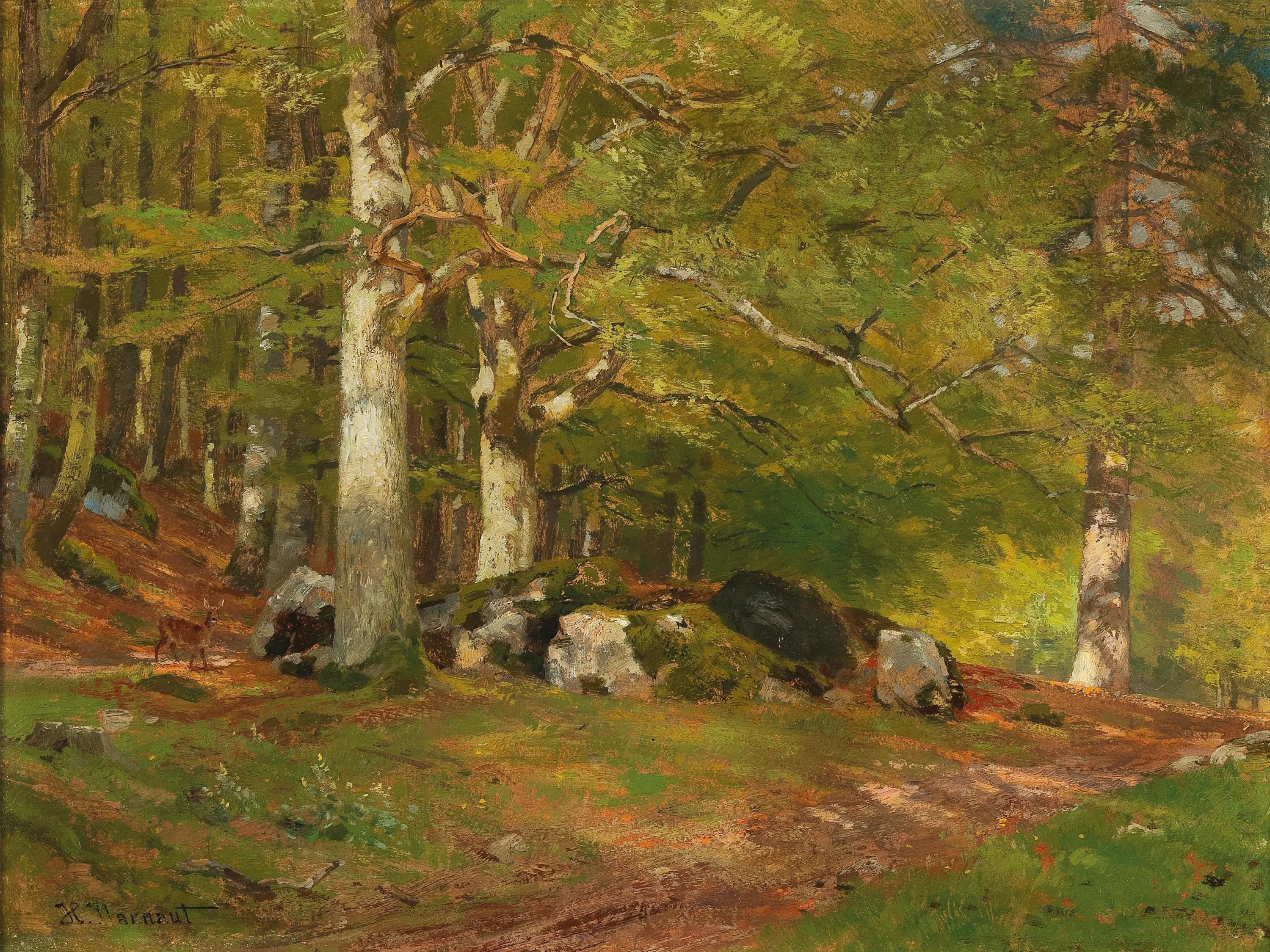 Scène de forêt avec des cerfs - Hugo Darnaut - Alpha Reproduction