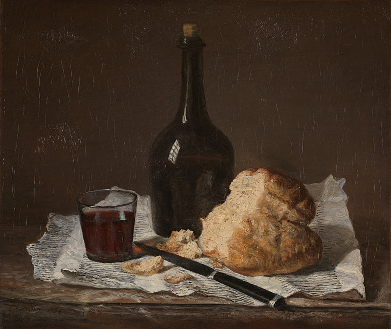Nature morte avec bouteille, verre et pain - Jean Siméon Chardin