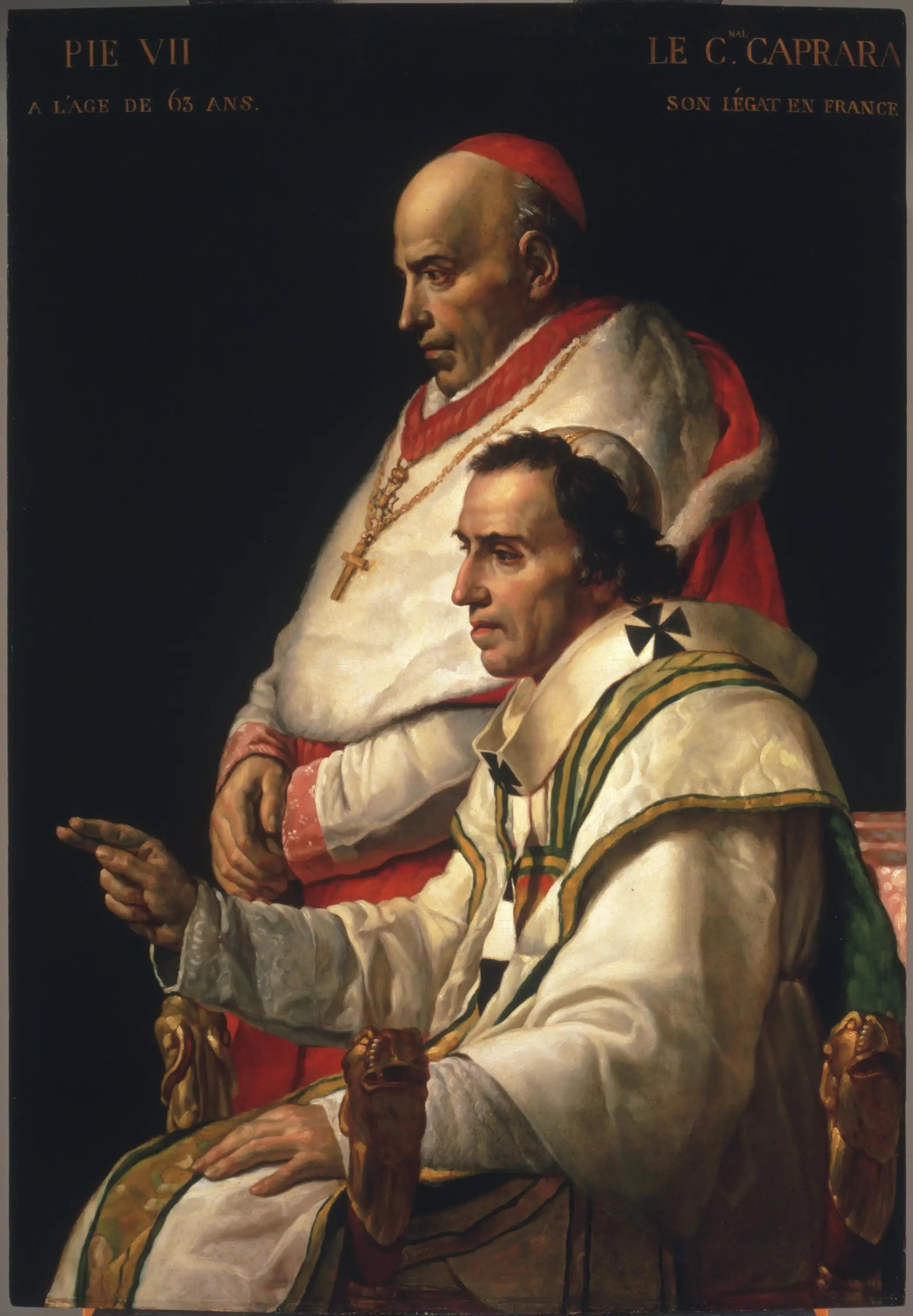 Reproduction du tableau « Portrait du pape Pie VII et le cardinal Caprara - Jacques-Louis David » par Alpha Reproduction en peinture à l’huile