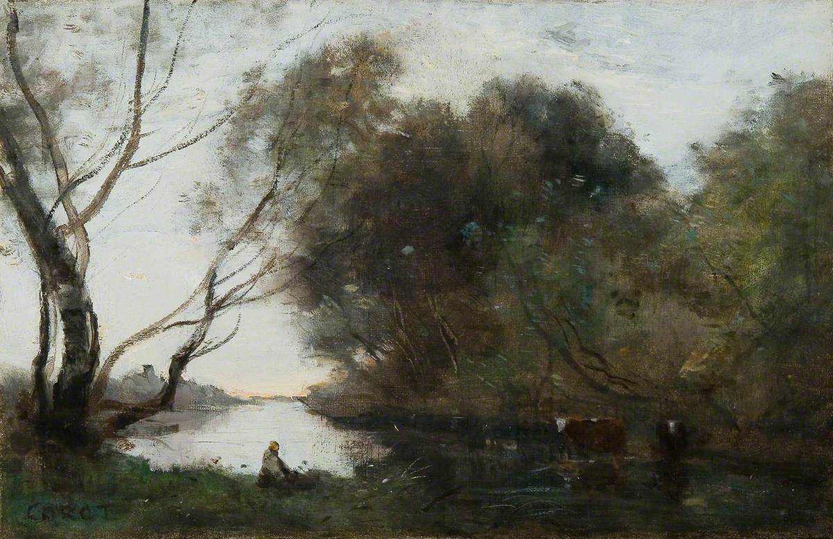 Lac : Coucher de soleil - Jean-Baptiste Camille Corot