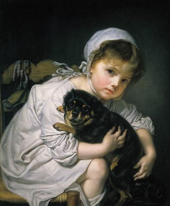Petite fille et son chien - Jean-Baptiste Greuze