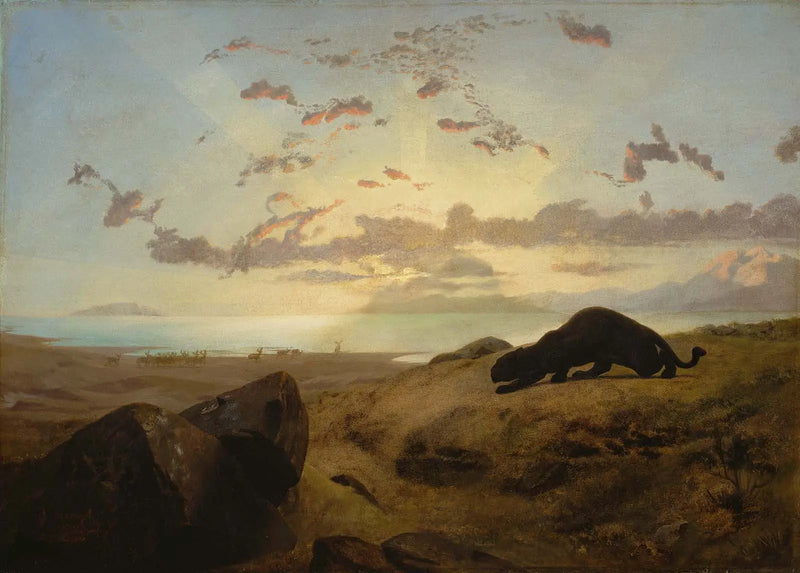 검은 표범이 사슴 떼를 추적하는 모습 - 장 레옹 제롬