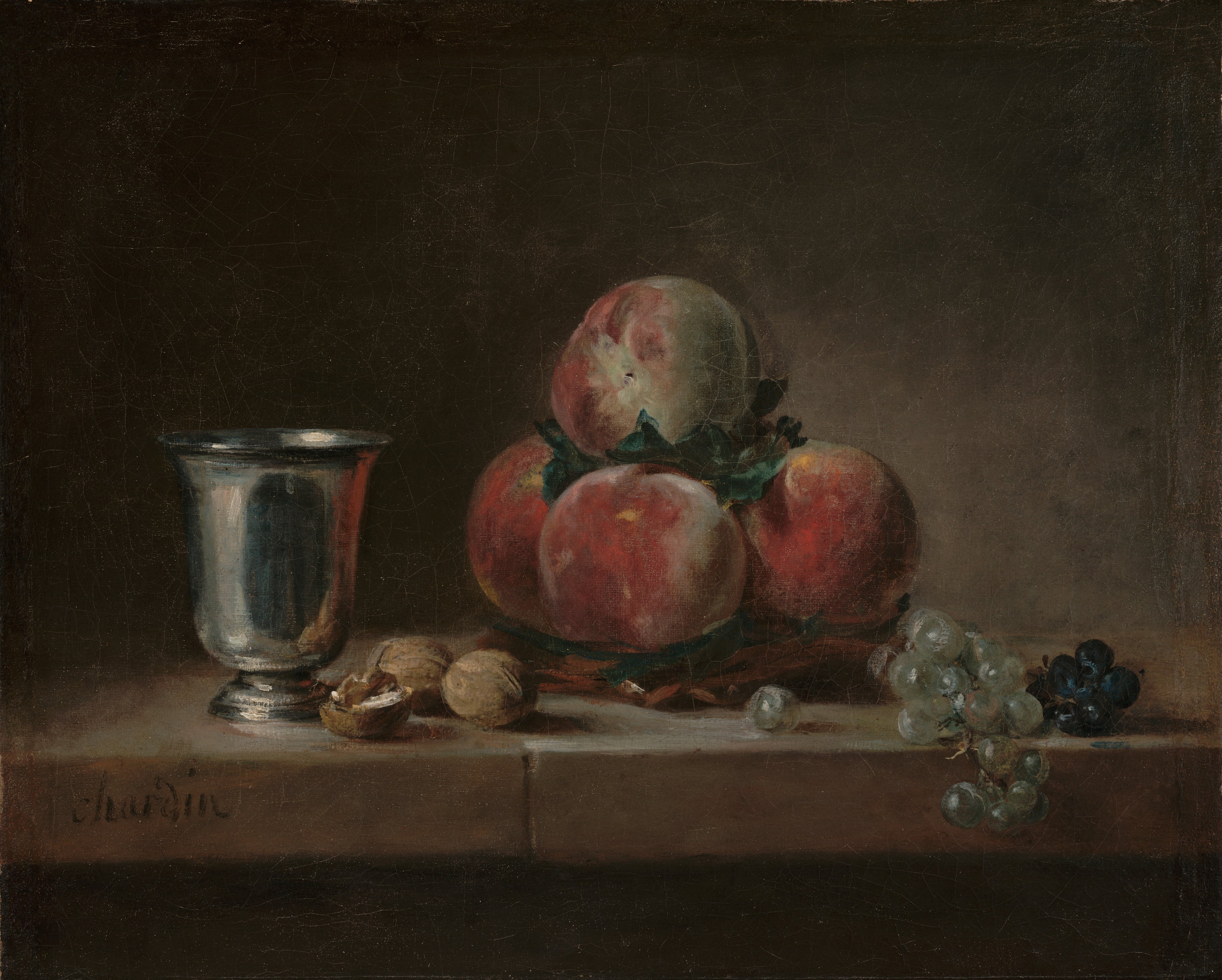 Corbeille de pêches avec un gobelet d'argent - Jean Siméon Chardin