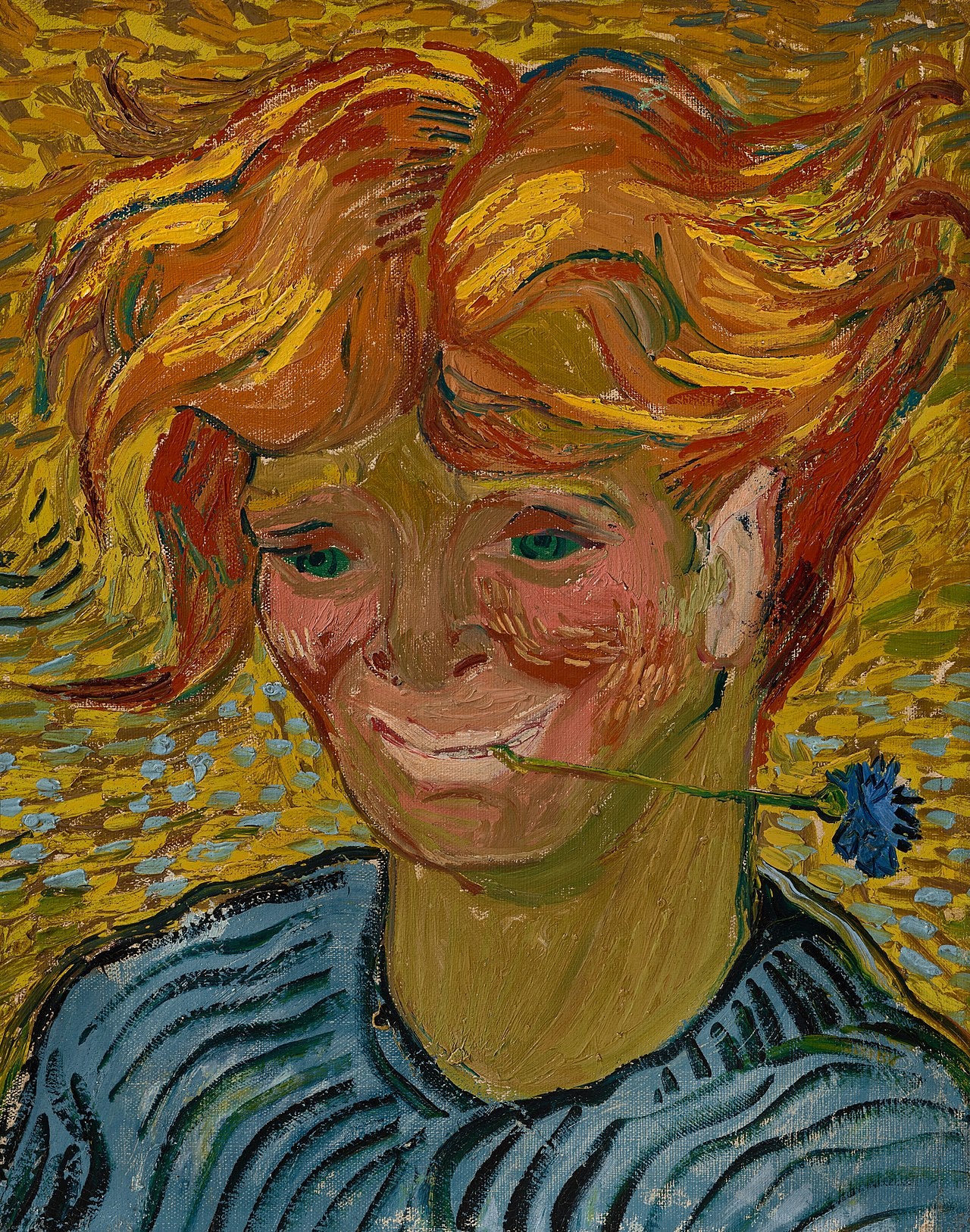 청색 꽃을 든 젊은 남자 - Vincent van Gogh