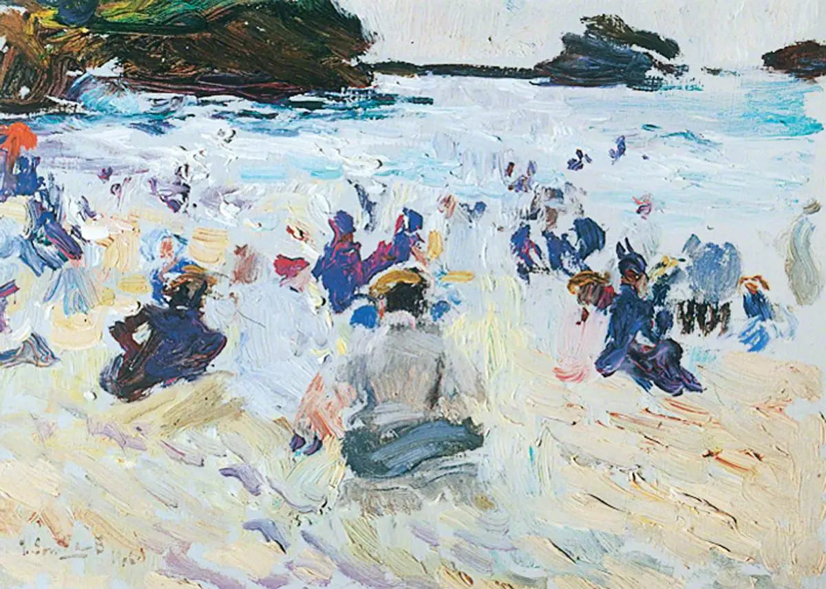 Reproduction du tableau « Des gens assis sur la plage - Joaquín Sorolla » par Alpha Reproduction en peinture à l’huile