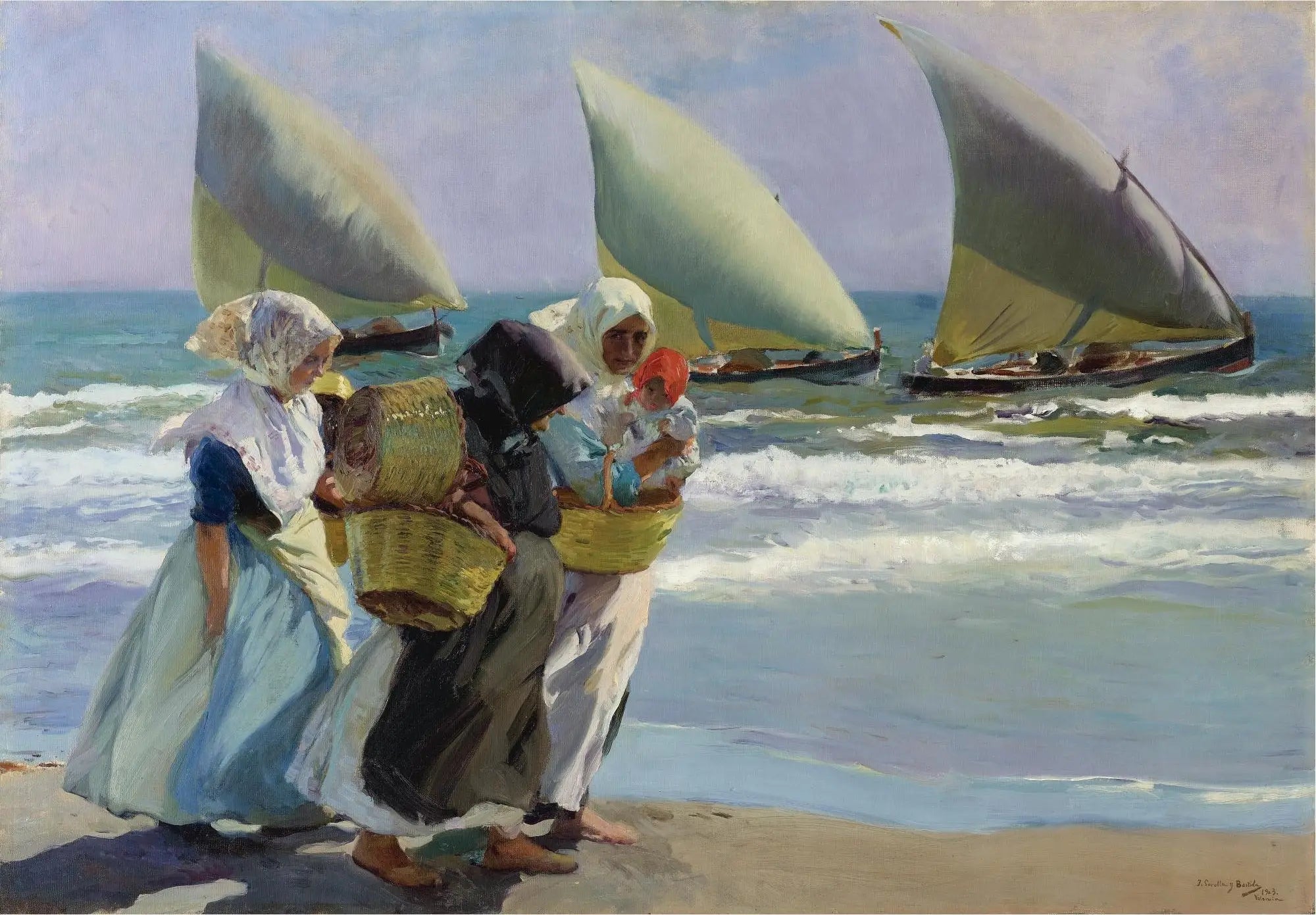 Reproduction du tableau « Les Trois Voiles - Joaquín Sorolla » par Alpha Reproduction en peinture à l’huile