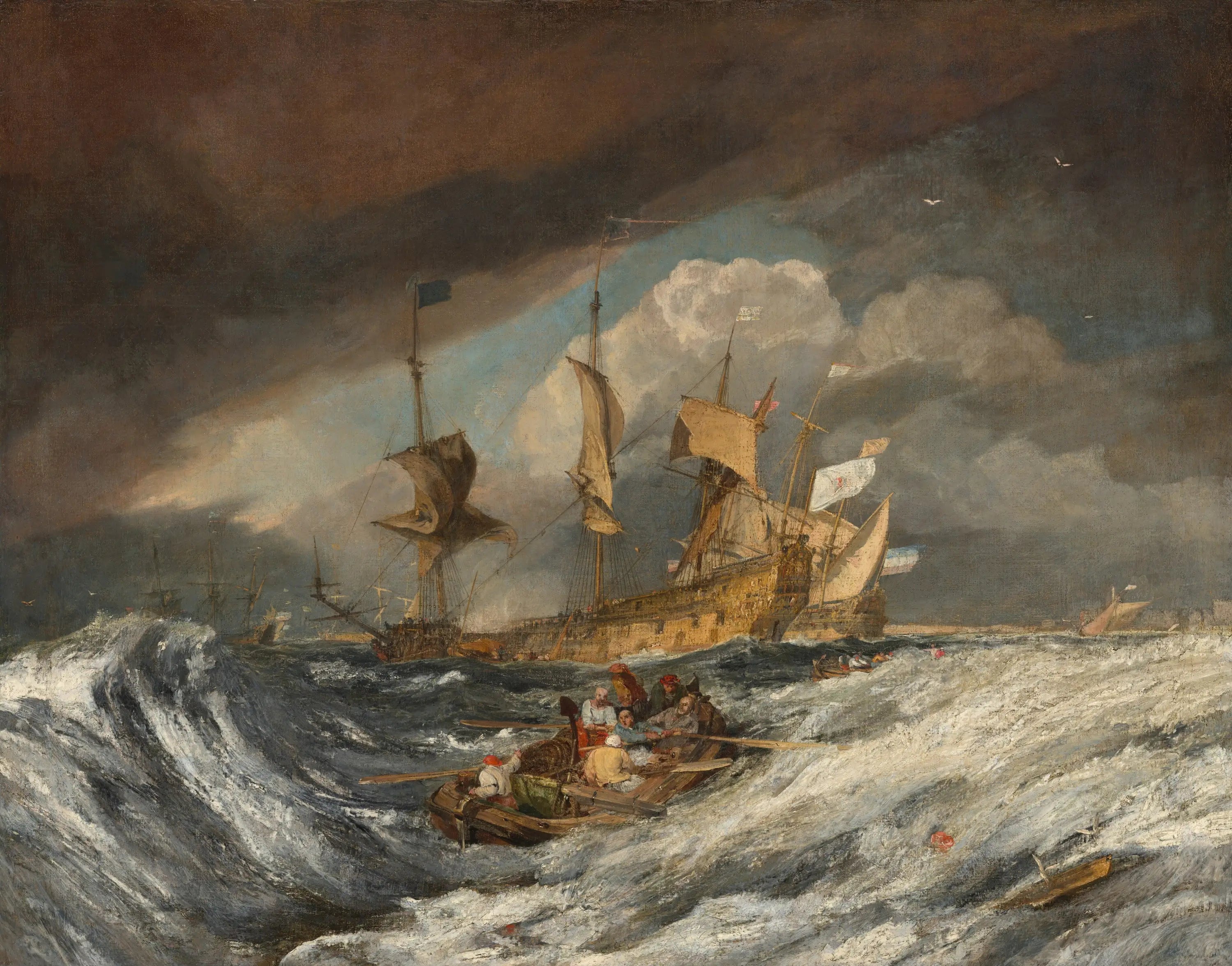 Reproduction du tableau « Boats Carrying Out Anchors to the Dutch Men of War - J. M. W. Turner » par Alpha Reproduction en peinture à l’huile