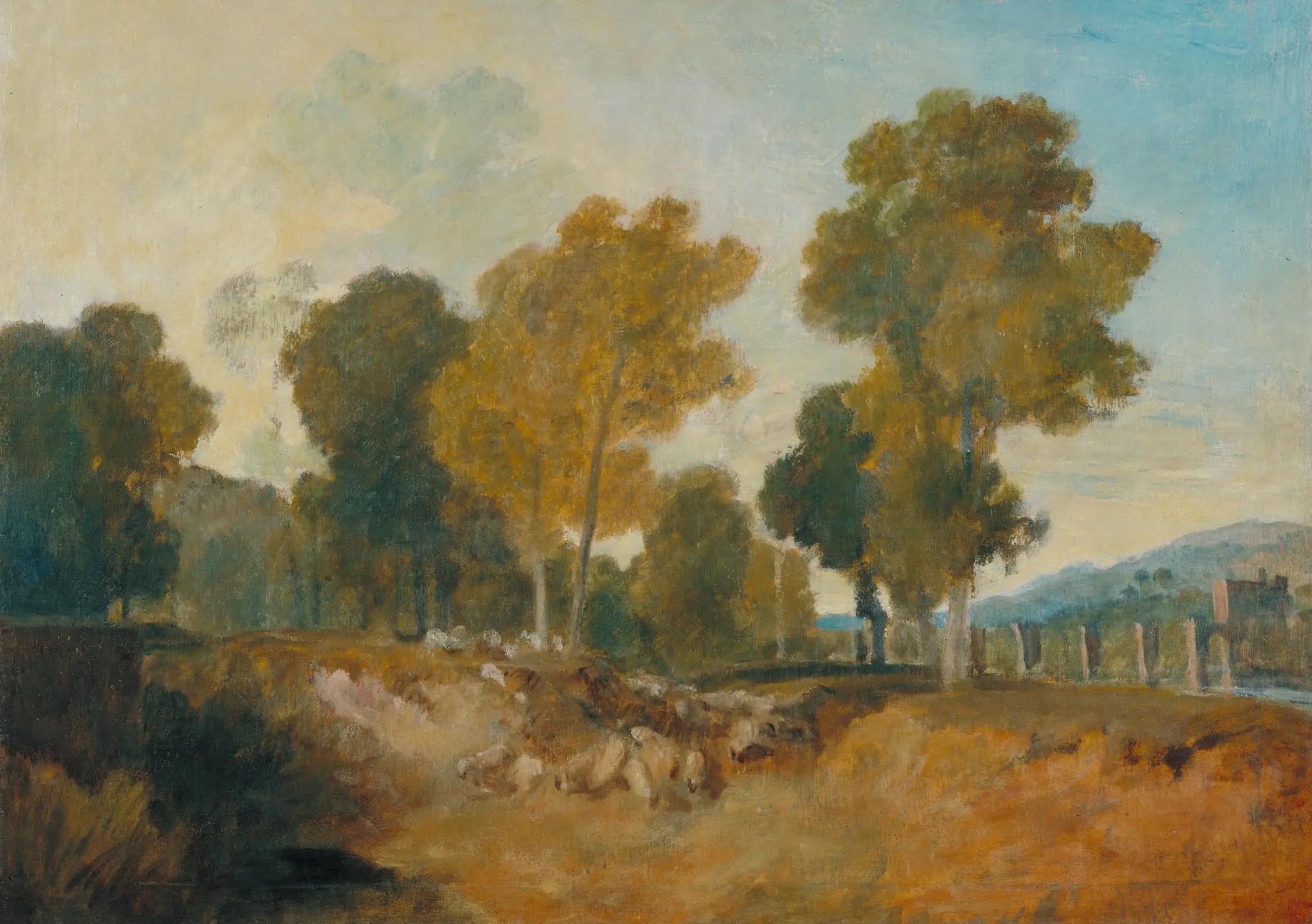 Reproduction du tableau « Trees beside the River, with Bridge in the Middle Distance - J. M. W. Turner » par Alpha Reproduction en peinture à l’huile