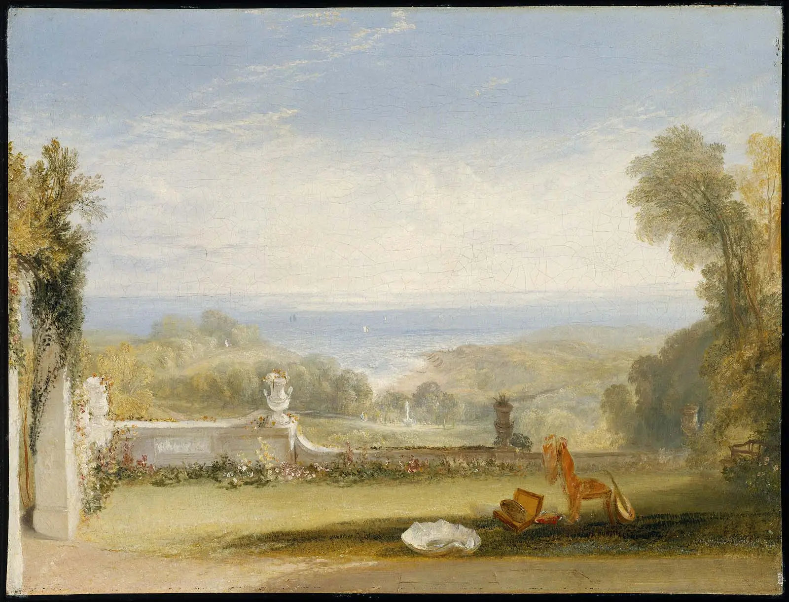 Reproduction du tableau « View from the Terrace of a Villa at Niton, Isle of Wight, from Sketches by a Lady - J. M. W. Turner » par Alpha Reproduction en peinture à l’huile