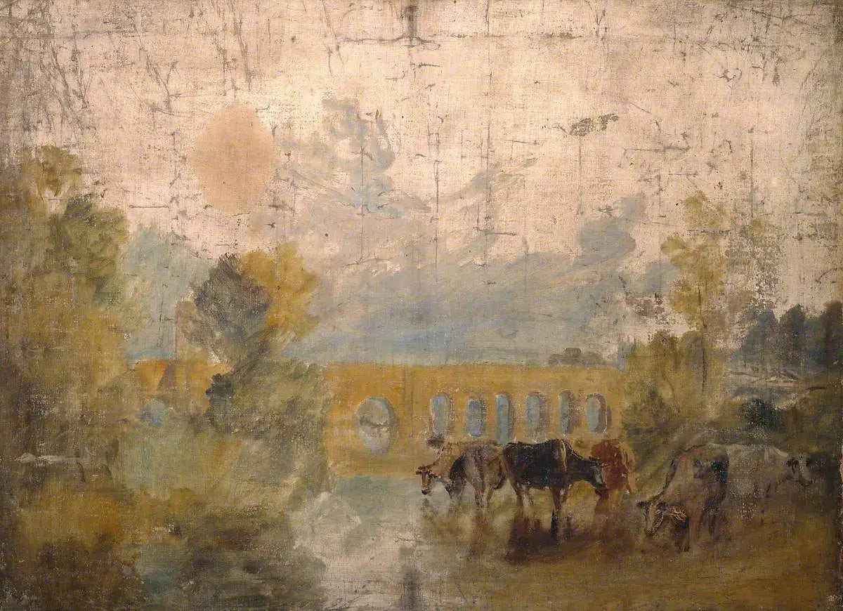 Reproduction du tableau « Caversham Bridge with Cattle in the Water - J. M. W. Turner » par Alpha Reproduction en peinture à l’huile